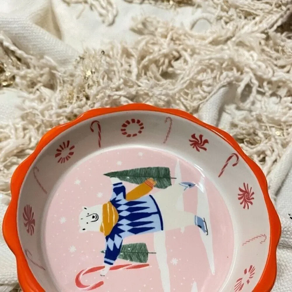 Anthropologie Geoge & Viv Merry Ramekin Baking Trinket Dish Christmas NEW